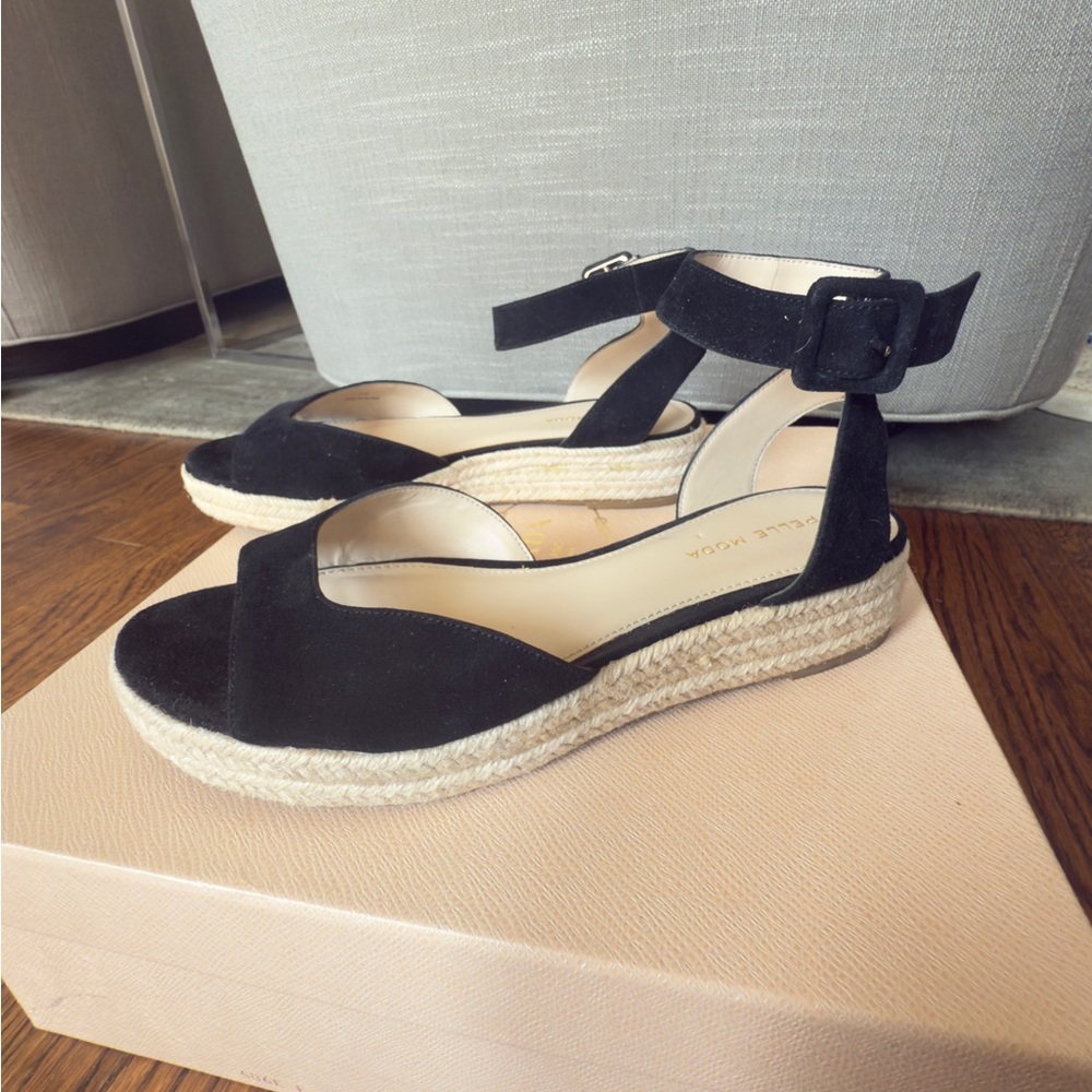 Black Suede Espadrille Sandals Size 8.5